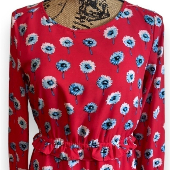 J. Crew Red Dandelion Floral Long Sleeve Dress Fully Lined Women’s Size 2 - Picture 4 of 9